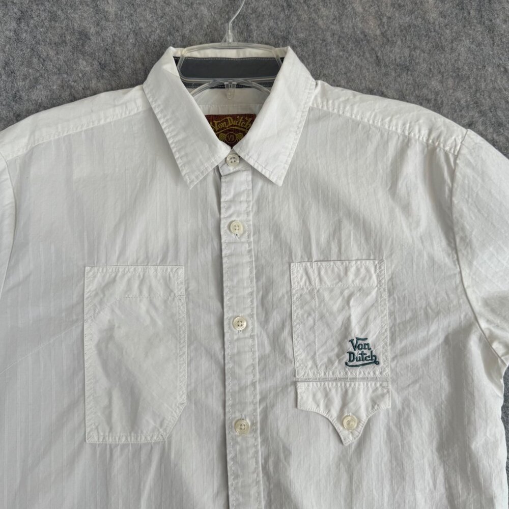 Von Dutch Kustom Shop Mens Shirt Button Up White Sz M Mechanic - Picture 11 of 11